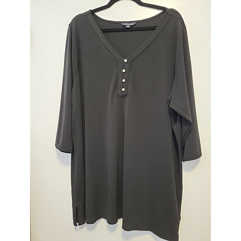 Lands End Women's Slinky Blouse V Neck 3/4 Sleeve Black 3X